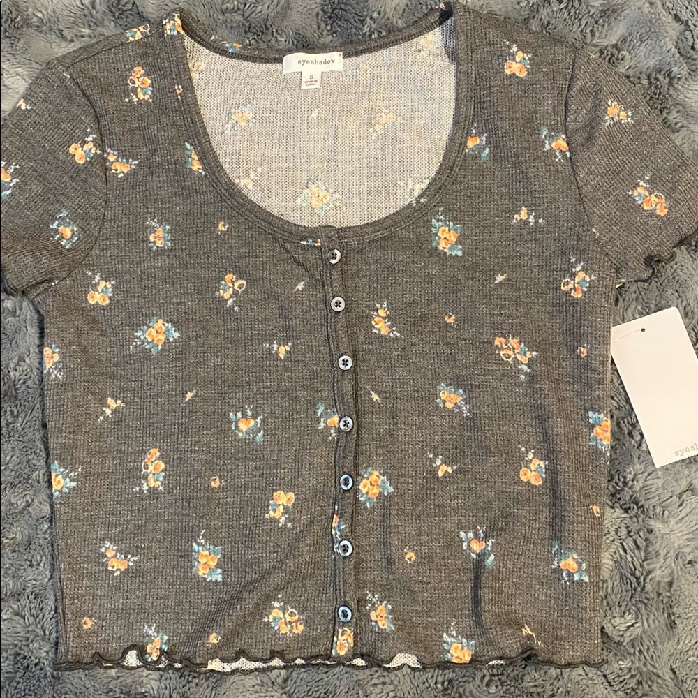 Grey Floral Crop Top Tee